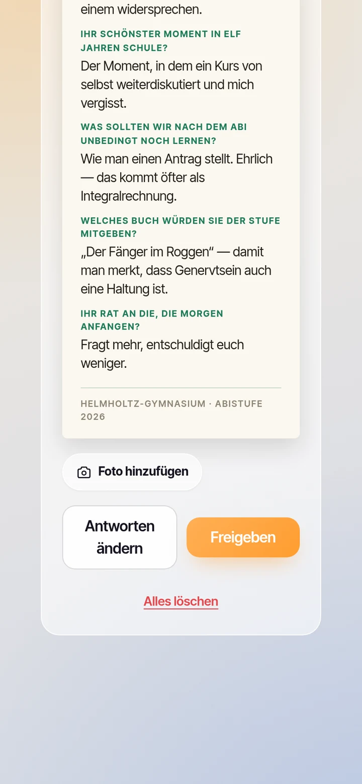 Die Vorschau der Buchseite mit dem Freigeben-Button darunter.